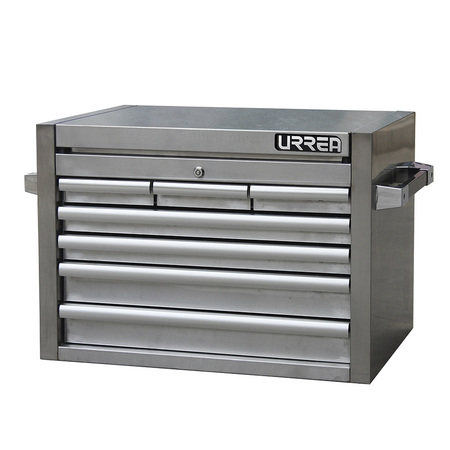 URREA Top Chest/Cabinet, 7 Drawer, Silver, Steel, 27 in W x 19 in D x 18-1/2 in H H27S7S